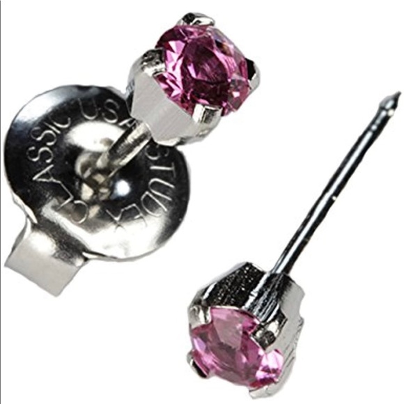 Studex Stainless Steel 3MM October Rose Crystal Ear Piercing Earrings - Picture 2 of 5
